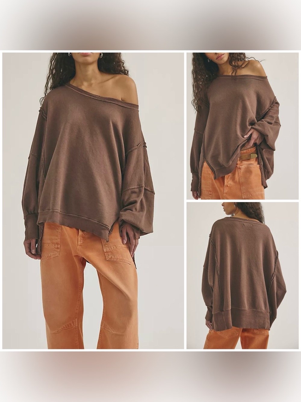 NWOT Free People We the Free Camden Sweatshirt - chocolate love brown - Medium